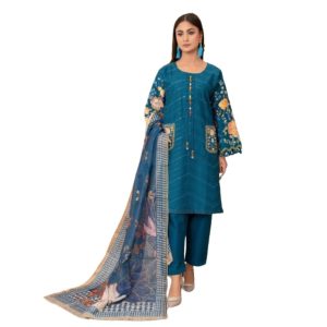 Embroidered Blue Cambric 3Pcs Suit